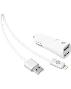iEssentials IEN-PCL-22A 2.4-Amp Dual-USB Car Charger with USB-A Lightning Cable, 4ft